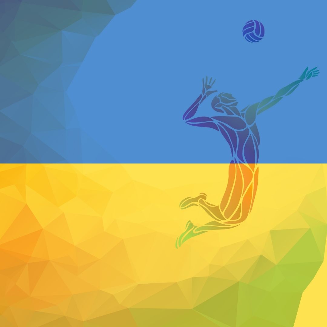 siatkówka solidarna z Ukrainą postać siatkarza na tle ukraińskiej flagi